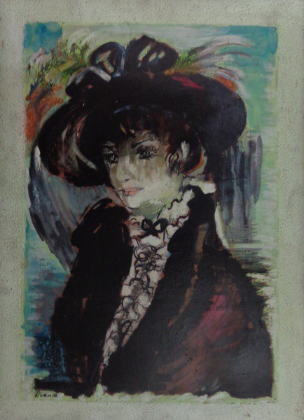 AM000, NOEMIA MOURÃO, óleo sobre tela, representando figura feminina, medindo 50 x 70 cm. Sem moldur