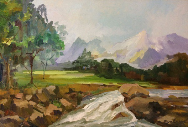 AM071, SALOMÉ, óleo sobre tela, representando paisagem, medindo 60 x 40 cm. Sem moldura.