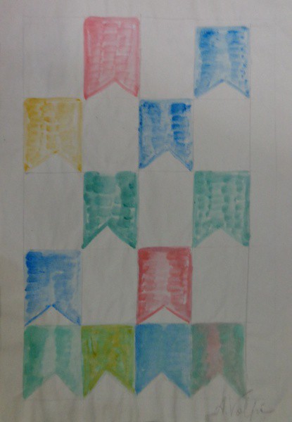 AM001, A. VOLPI (ATRIBUÍDO), têmpera sobre papel, representando bandeirinhas, medindo 29 x 42 cm. Se