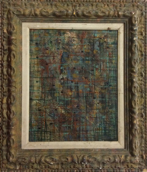 AM003, BANDEIRA, óleo sobre cartão, "Cidade", medindo 32 x 40 cm.