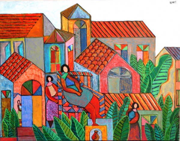 RENOT. Casario da ribeira - a.s.t. - 70 x 90 cm - assinado csd.