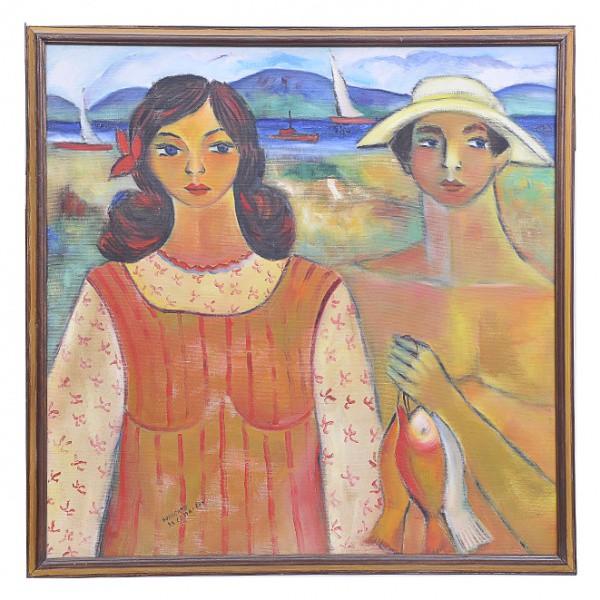 HUMBERTO DA COSTA - "Casal com Peixe" Óleo Sobre tela Medindo: 99 x 99cm Assinado no CIE
