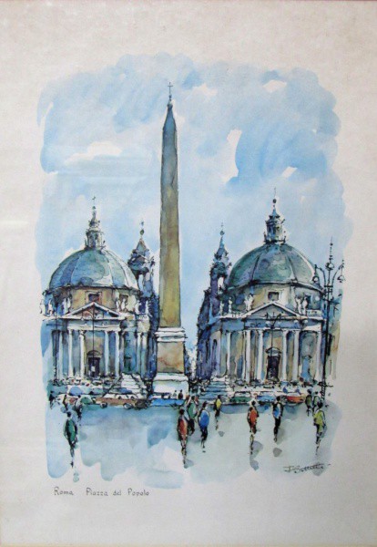 A.S.C. - 37 x 27 cm Roma, Piazza del Popolo ass. F. BOTTELLI - com moldura