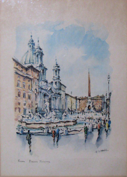 A.S.C. - 37 x 27 cm Roma, Piaza Navona ass. F. BOTTELLI - com moldura