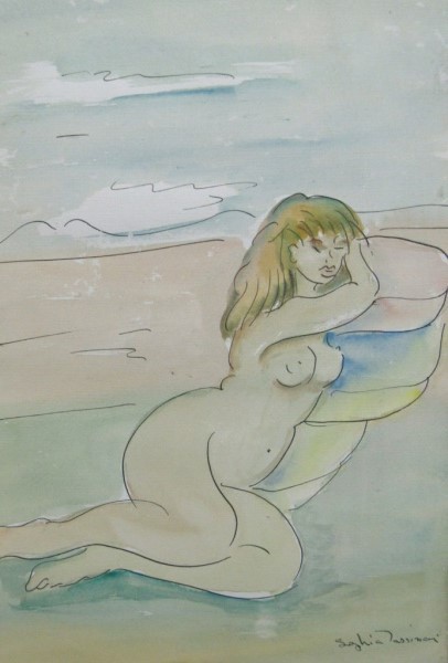 Aquarela 33 x 23 cm Nu Feminino ass. Sophia Tassinari