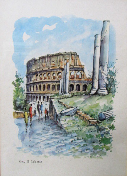 A.S.C. - 37 x 27 cm Roma, Roma II Colosseo ass. F. BOTTELLI - com moldura