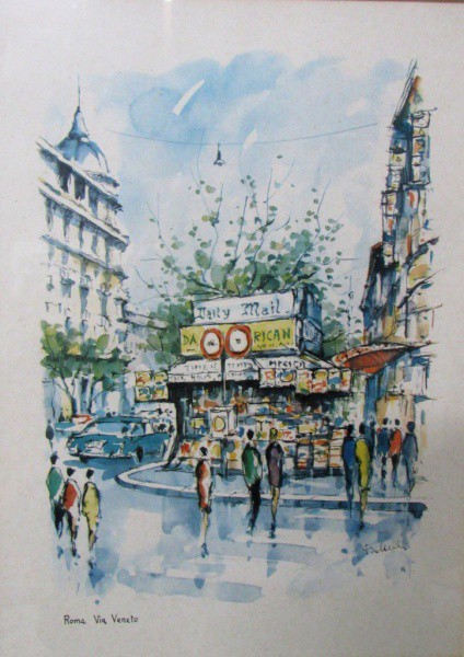 A.S.C. - 37 x 27 cm Roma, Via Veneto ass. F. BOTTELLI - com moldura