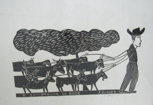 Gravura 60 x 55 cm `Cangaceiro` ass. J. Borges datado 1983
