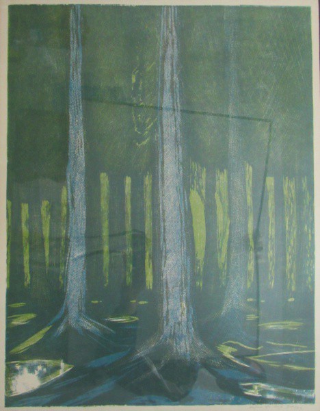 Gravura 60/100, 80 x 60 cm `Paisagem` ass. Antônio da Costa Dias 1979