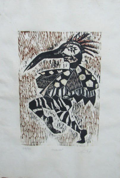 Xilogravura  43 x 30 cm Cururu ass. Liza Papi datado 1993