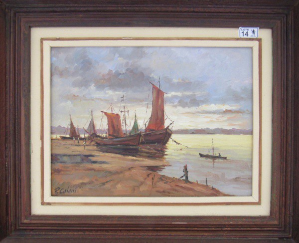 OST 29 x 39 cm `Barcos em Repouso` ass. Romeu Caiani