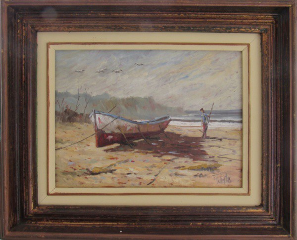 OST 30 x 40 cm `Pescador - Ubatuba` ass. Renato Pinto 1987