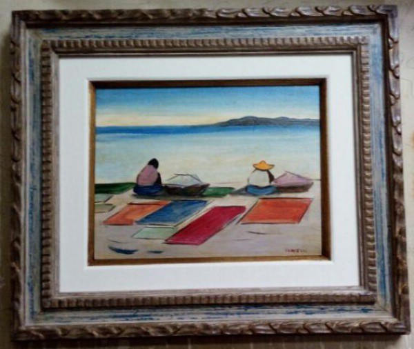 PANCETTI, ÓLEO  SOBRE  TELA, LAVADEIRAS. 26 X 34 cm. OBRA ACOMPANHA DOCUMENTO
