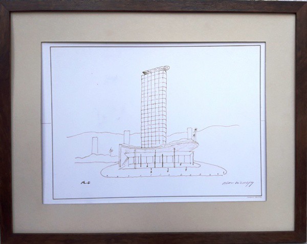 OSCAR NIEMYER,  NANQUIM SOBRE CARTÃO.  32 X 45 cm.
