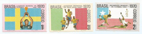 Filatelia: Conjunto com (3) selos comemorativos BRASIL - COPA 1970.