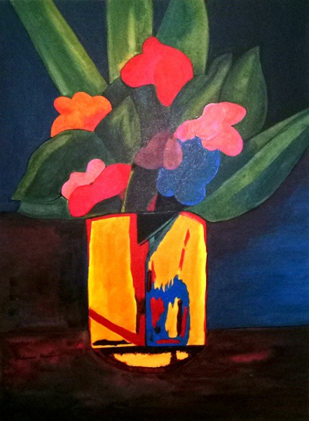 ALDEMIR MARTINS, ÓLEO SOBRE TELA, VASO DE FLOR. 50 X 40 cm.