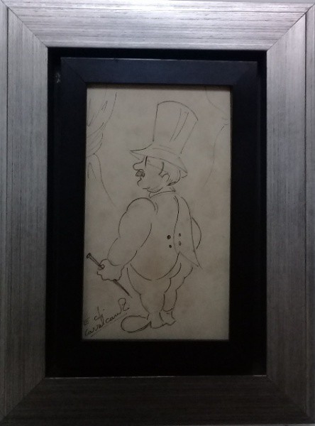 DI. DESENHO NANQUIM, HOMEM DE CARTOLA.  22 X 13 cm.