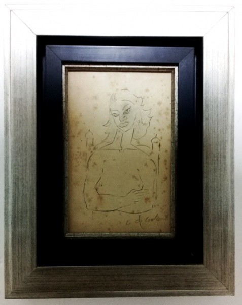 EMILIANO DI CAVALCANTE, DESENHO A LÁPIS, FIGURA FEMININA.  22 X 15 cm.
