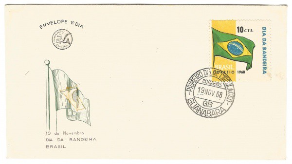 Envelope 1º Dia de Circulação - Dia da Bandeira, 1968. MBC.