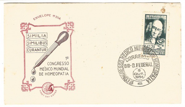 Envelope 1º Dia de Circulação - 1º Congresso Médico Mundial de Homeopatia, 1954. MBC.