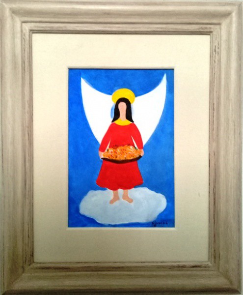DJANIRA, GUACHE, COM FIGURA   ANGELICAL.  28 X 20 cm.