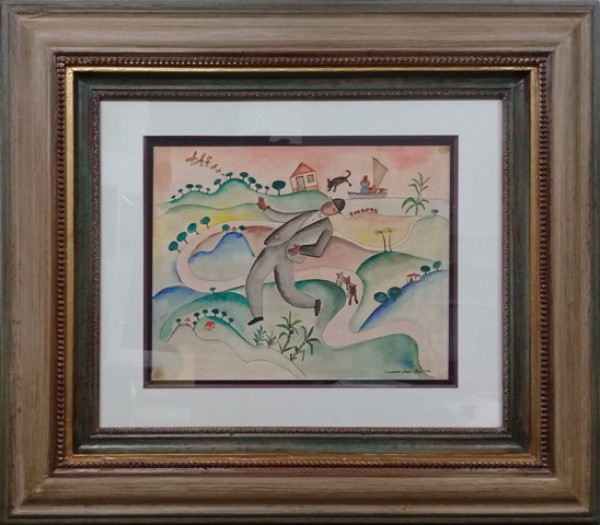 CÍCERO, EXPRESSIVO DESENHO  AQUARELADO  SOBRE CARTÃO. 32 X 40 cm.