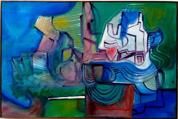 ROBERTO BURLE MARX, ACID. 1990, GEOMÉTRICO, PANNOUX, TINTA ACRÍLICA SOBRE TECIDO. 100 X 150 cm. OBRA