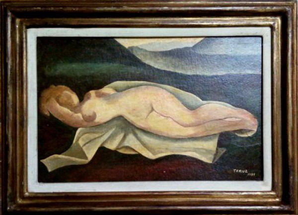 TERUZ, 1935, NU FEMININO,  ÓLEO SOBRE PLACA.  41 X 27 cm. COM SELOS DA ÉPOCA