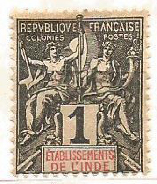 Filatelia : Selo Clássico Índia Francesa, ano 1892. MBC