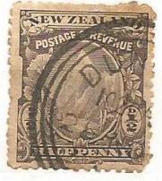 Filatelia : Selo Clássico Nova Zelândia, Half Peny. Cerca de 1900. MBC