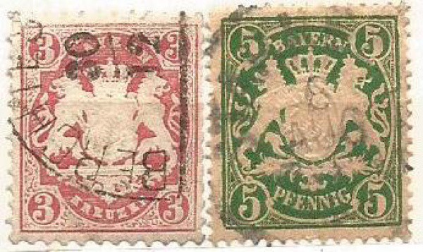 Filatelia:  Selos Clássicos Alemanha Bayern, circa del 1876. Excelente estado de conservação.