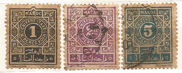 Filatelia : Selos (3)  de Taxa -  Marrocos. MBC