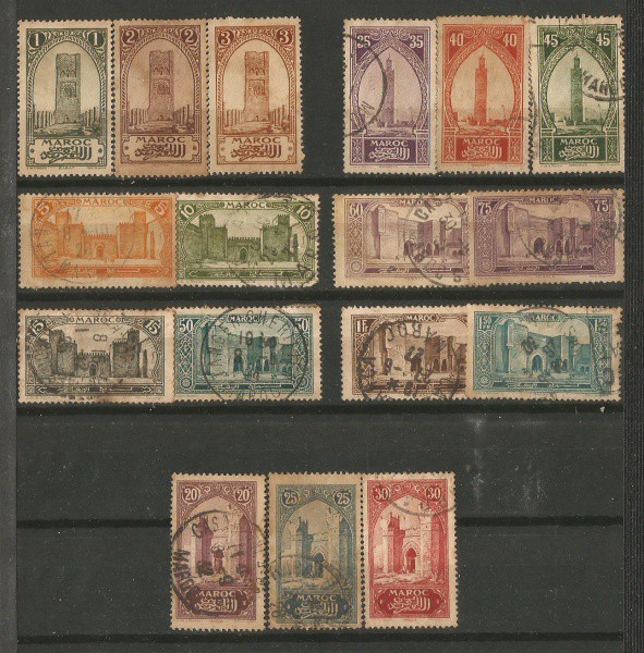 Filatelia : Selos Marrocos  Frances, 1923 a 1927. Excelente estado de conservação.