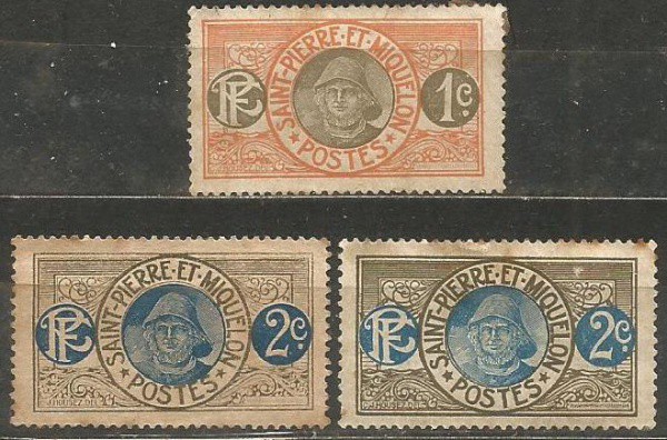 Protetorado Francês: (3) Selos Clássicos Saint-Pierre e Miquelon. Muito bem conservados.