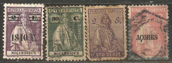 Filatelia: (4) Selos Clássicos Portugueses. Muito bem conservados.