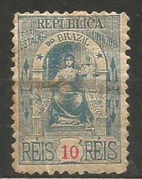 Filatelia: Selo Clássico Brasileiro. Porte de 10 Reis. Muito bem conservado.