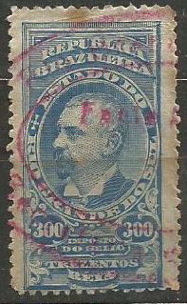 Filatelia: Selo Clássico Brasileiro. Porte de 300 Reis. Muito bem conservado.