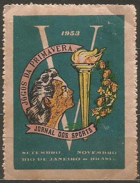 Filatelia: Selo Comemorativo do Centenário dos Jogos de Primavera 1953. Muito bem conservado.