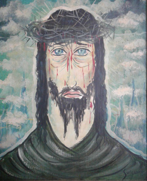 GUIGNARD - Cristo óleo S/M atribuído , med. 26 x 31 - 40 x 46 .