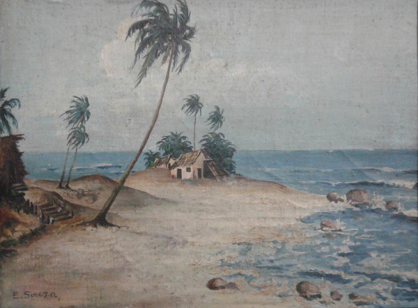 E.SOUZA - Marinha óleo S/Cartão , med. 21 x 28 - 26 x 32 cm .