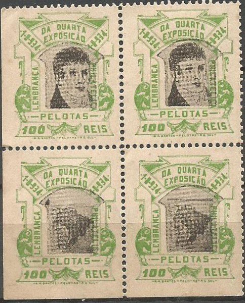Filatelia: Quadra de Selos Comemorativos da Quarta Exposição - Pelotas. MBC.