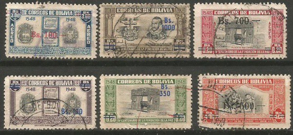 Filatelia: (6) Selos Correios Bolivianos. Muito bem conservados.