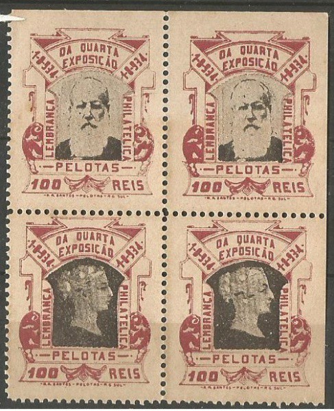 Filatelia: Quadra de Selos Comemorativos da Quarta Exposição - Pelotas. MBC.