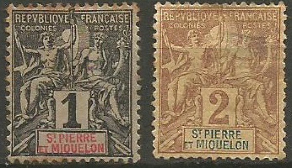 Protetorado Francês: (2) Selos Clássicos Saint-Pierre e Miquelon. Muito bem conservados.