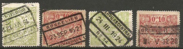 Filatelia : Selos (4) Bélgica. Carimbos Nítidos. Ótimo estado