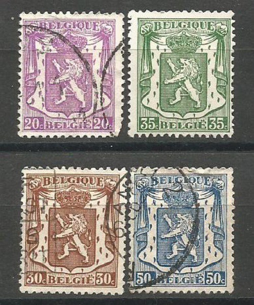 Filatelia :  Selos (3)  Bélgica - Brasão de Armas, cerca de  1936-1945. MBC