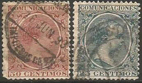 Selos (2) Espanhóis Clássicos Comunicaciones, circa de 1899 , efigie Alfonso XIII.