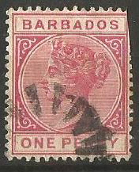 Filatelia : Selo Barbados  Colonia Britânica . Efigie Rainha Victoria - One penny - 1882. MBC