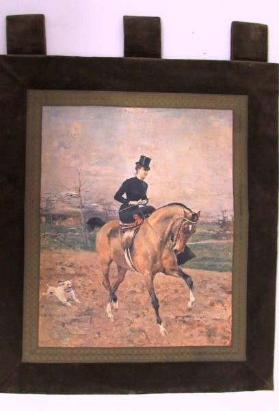 Óleo sobre tecido. - 59 x 45 cm Figura de mulher cavalgando ass. não identificada