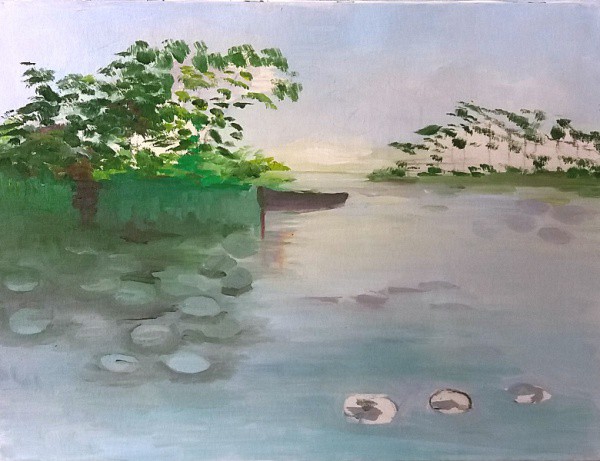 Salomé - Paisagem com rio, medida da tela, aprox. 30 x 40 cm